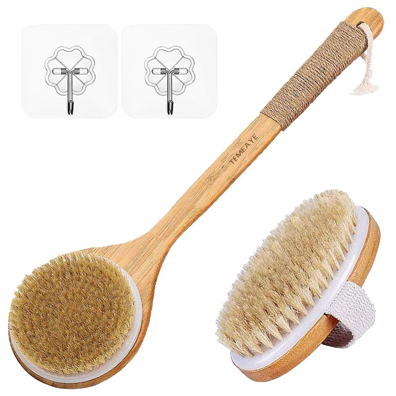 TEMEAYE Dry Brushing Body Brush Sets Wooden Handle Combined with Medium Strength Natural Bristles Gentle Exfoliator Remove Cellulite Lymphatic Drainage Makes The Skin of The Entire Body Softer - Image 1